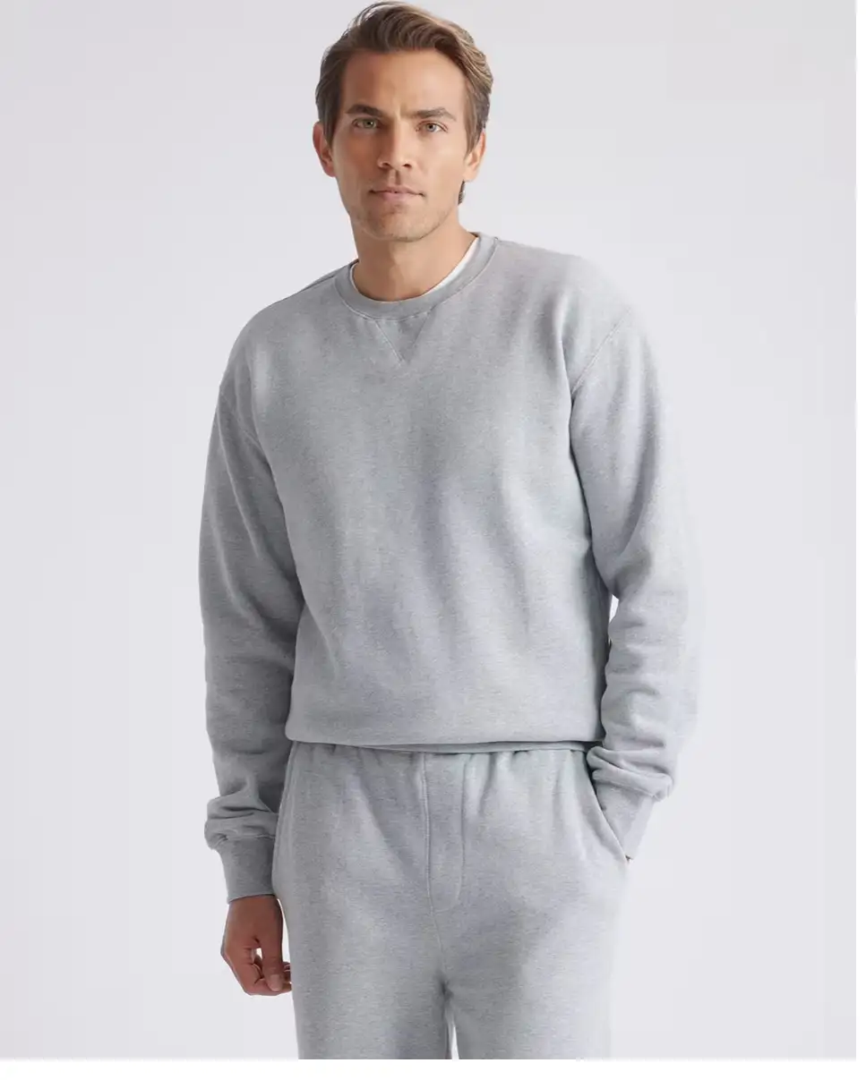 Organic Heavyweight Fleece Crew in Heather Grey