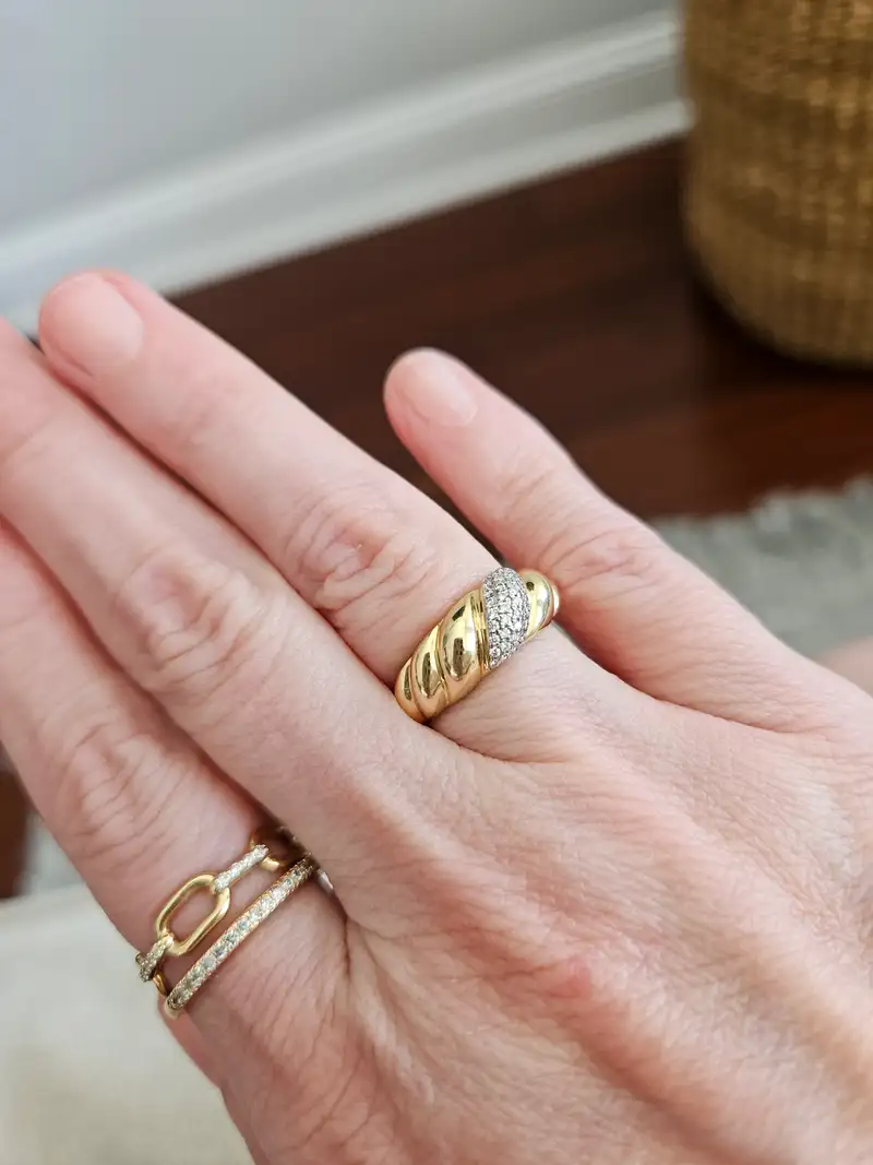 three-layered ring & croissant ring：指輪 14K Gold Pavé Diamond Croissant Dôme Ring