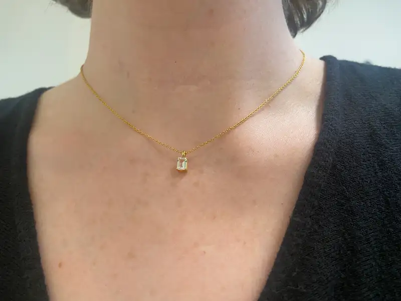 14K Gold East West Emerald Baguette Bar Necklace