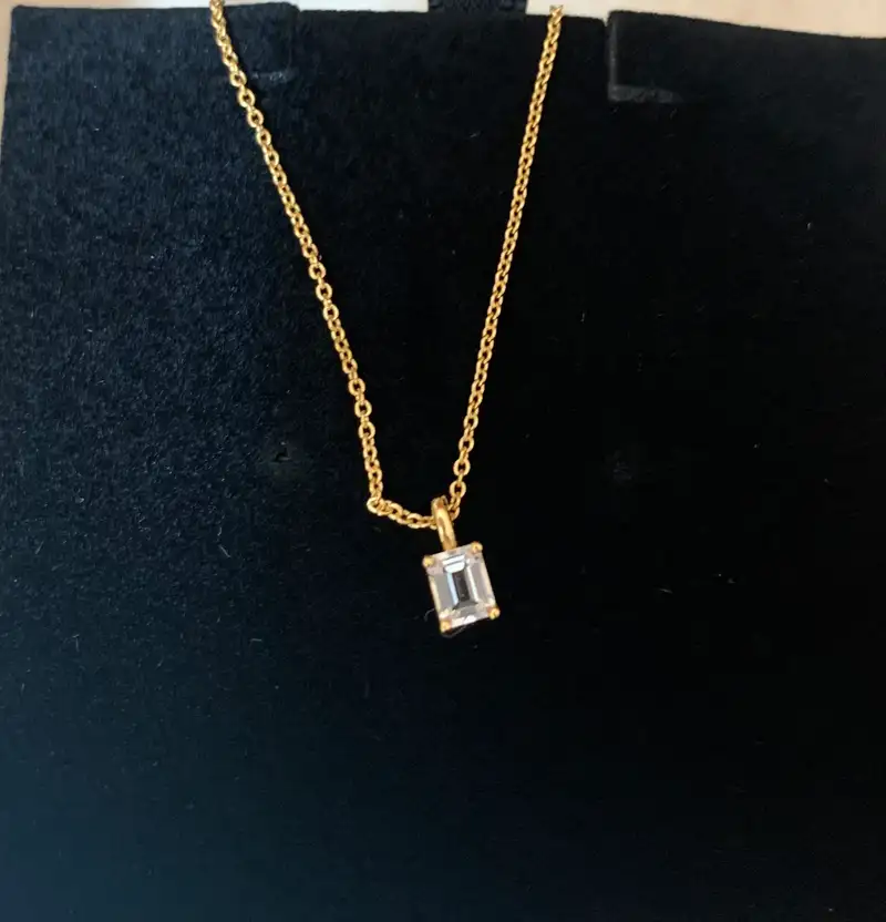 14K Gold East West Emerald Baguette Bar Necklace