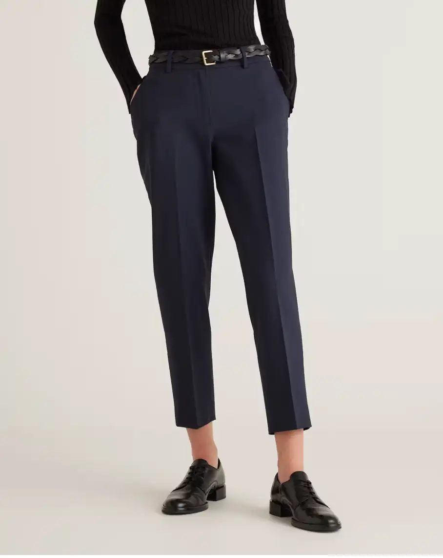 Italian Wool Slim Leg Ankle Pants in Navy