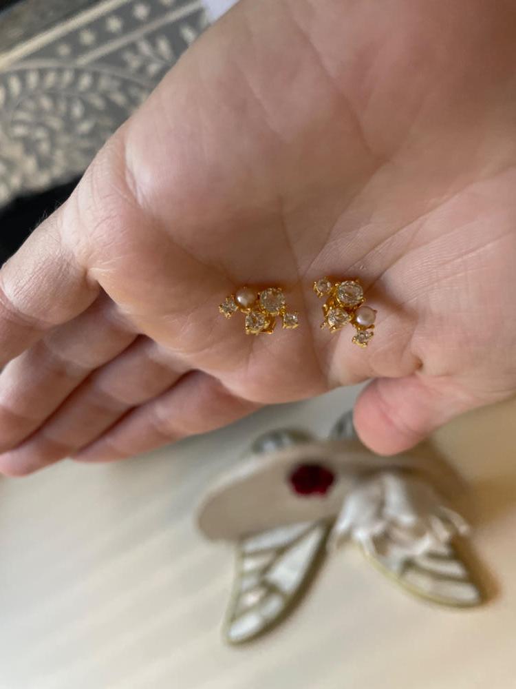 Mini Topaz Pearl Sparkle Climber Earrings
