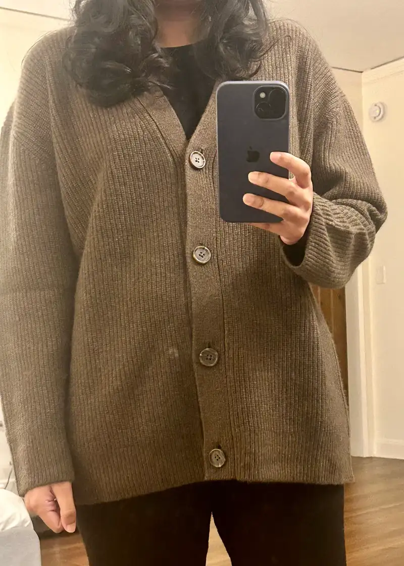 Customer image of Mongolian Spring Cashmere Oversized Boyfriend Cardigan Sweater
