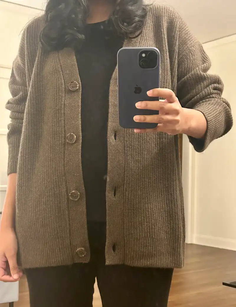 Customer image of Mongolian Spring Cashmere Oversized Boyfriend Cardigan Sweater