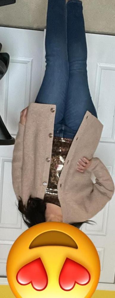 Customer image of Mongolian Spring Cashmere Oversized Boyfriend Cardigan Sweater