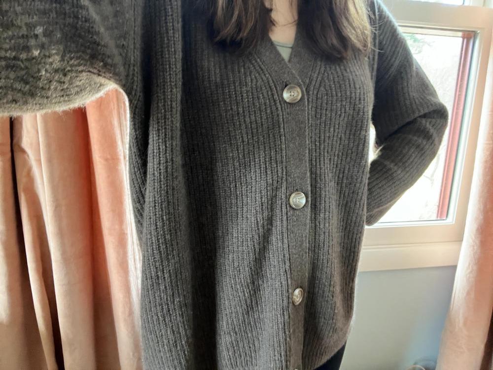 Customer image of Mongolian Spring Cashmere Oversized Boyfriend Cardigan Sweater
