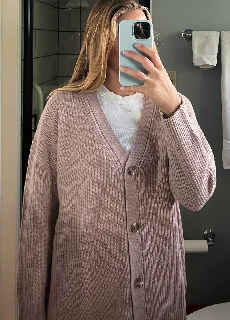 Customer image of Mongolian Spring Cashmere Oversized Boyfriend Cardigan Sweater