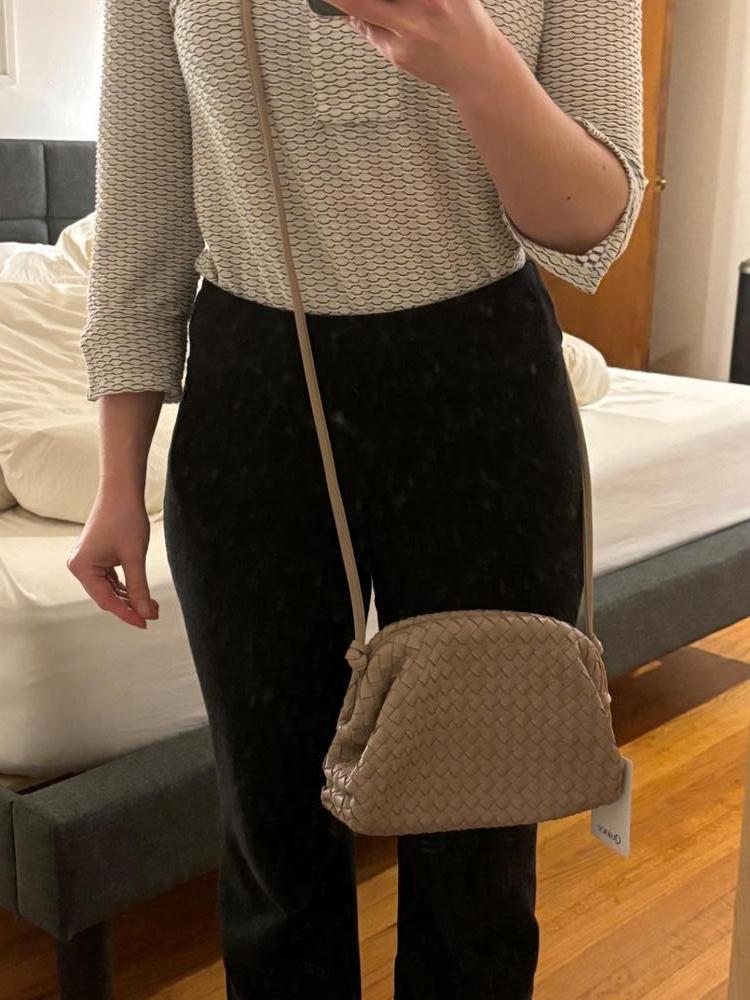 Customer image of Italian Leather Handwoven Pouch Crossbody Clutch