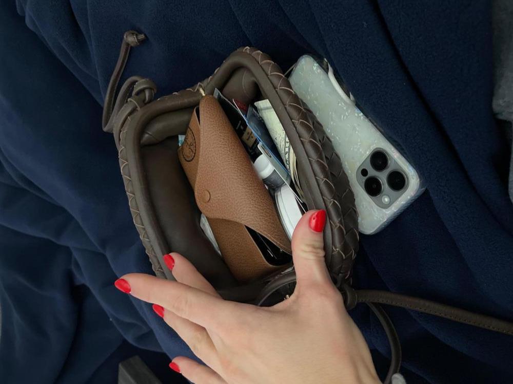 Customer image of Italian Leather Handwoven Pouch Crossbody Clutch