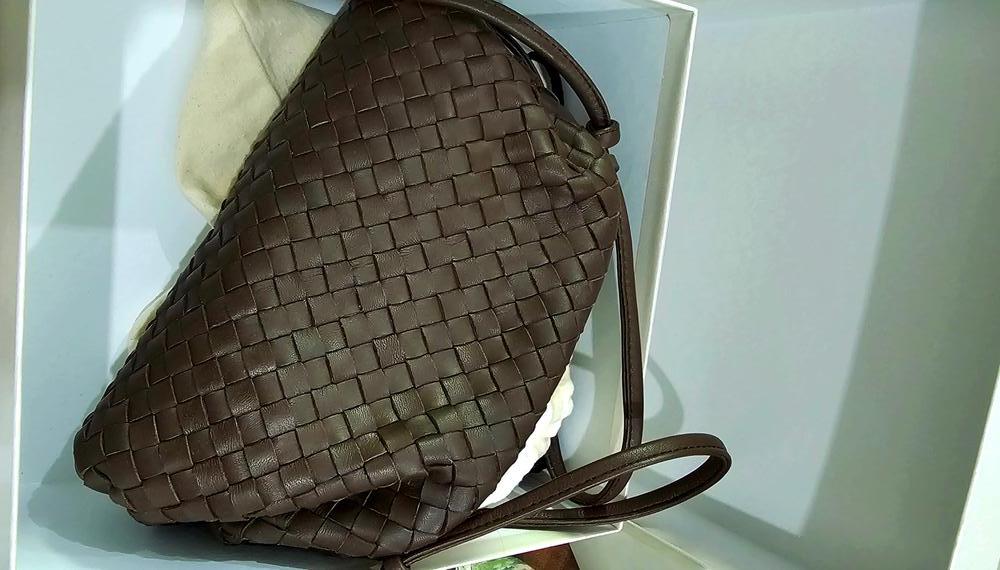 Customer image of Italian Leather Handwoven Pouch Crossbody Clutch