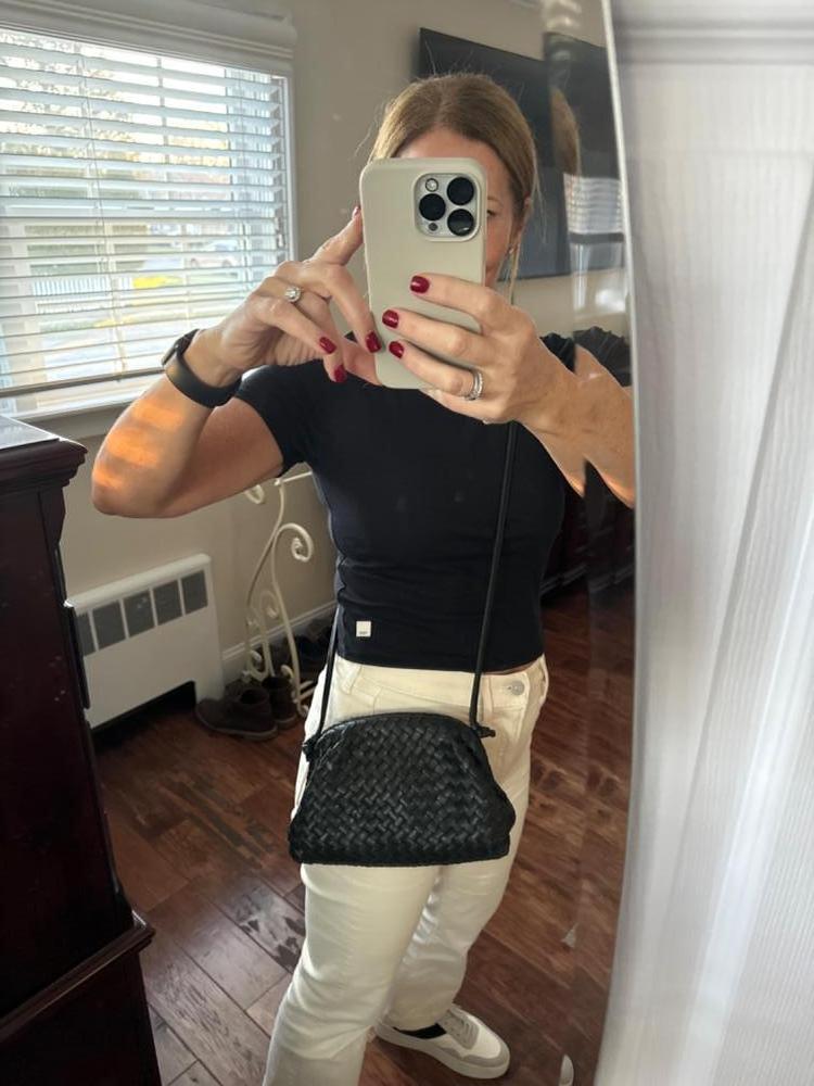 Customer image of Italian Leather Handwoven Pouch Crossbody Clutch