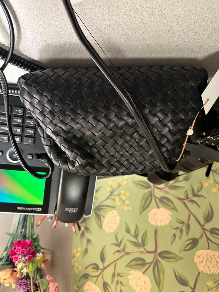 Customer image of Italian Leather Handwoven Pouch Crossbody Clutch