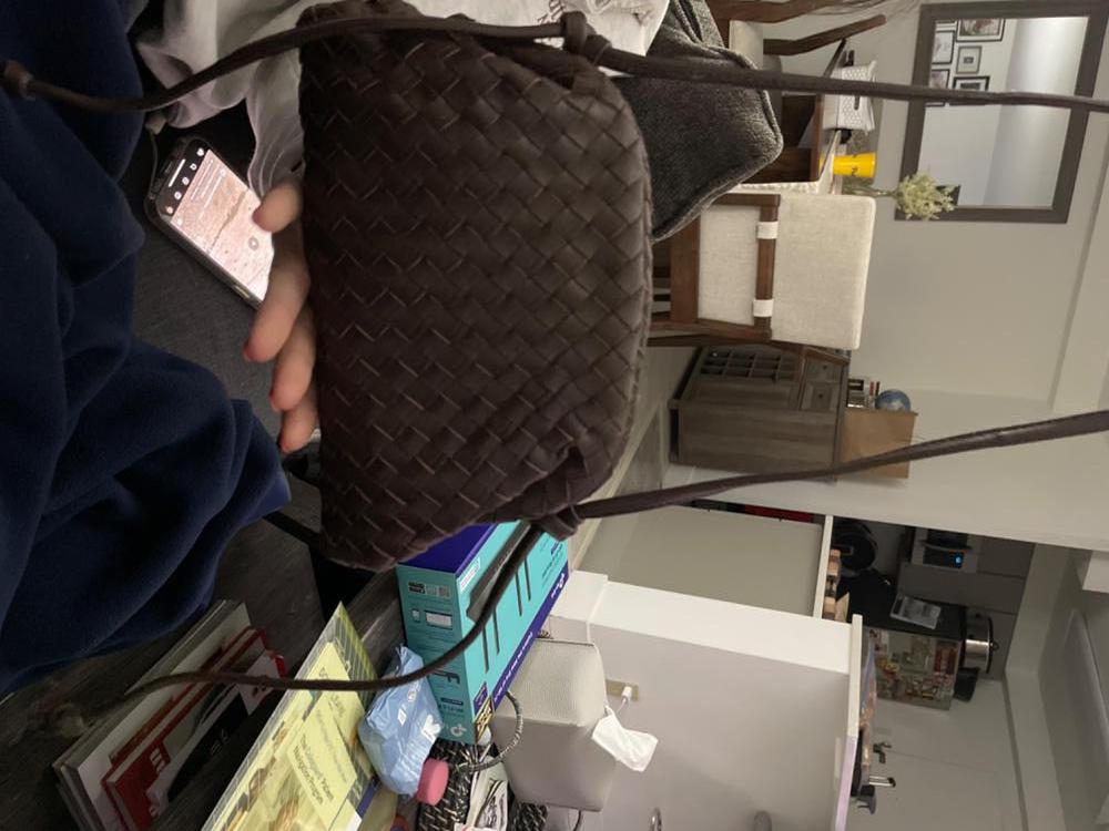 Customer image of Italian Leather Handwoven Pouch Crossbody Clutch