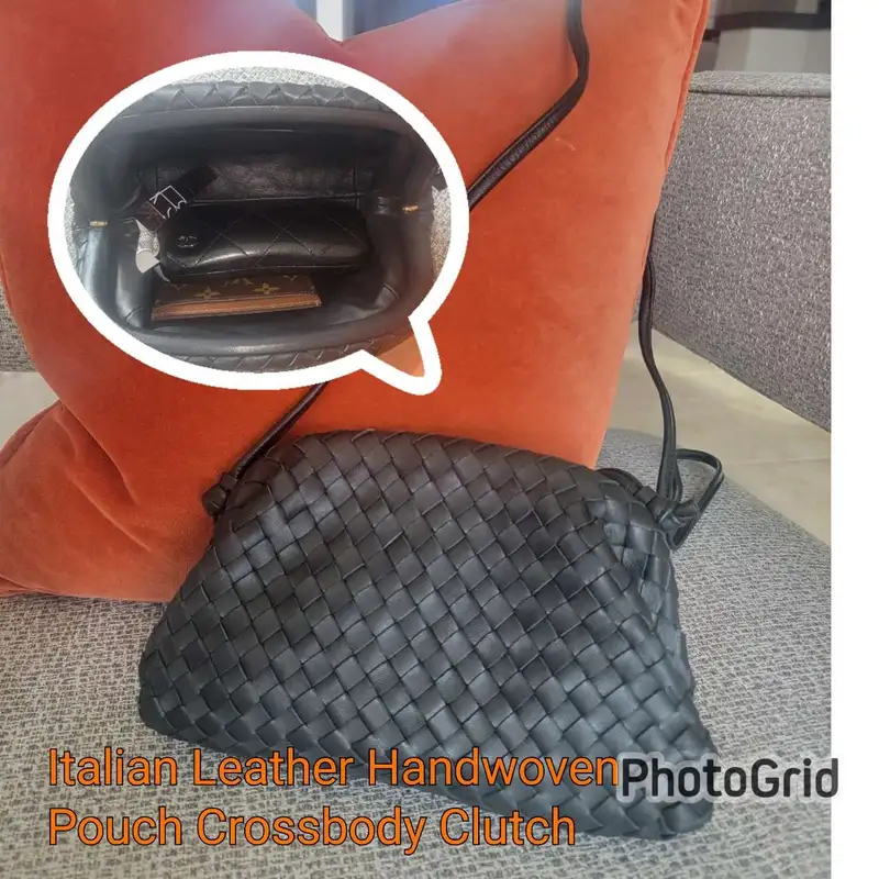 Customer image of Italian Leather Handwoven Pouch Crossbody Clutch