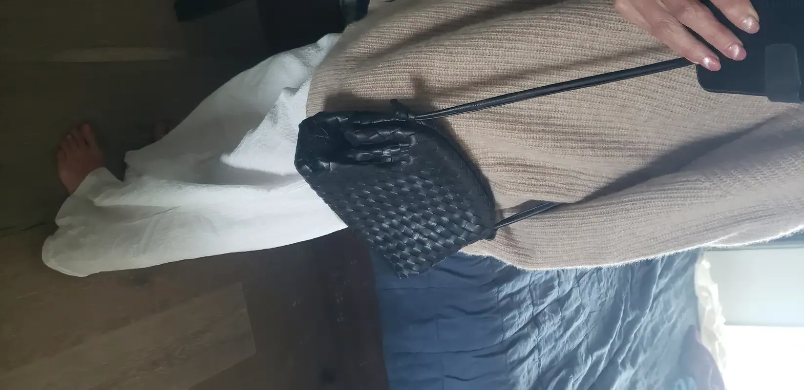Customer image of Italian Leather Handwoven Pouch Crossbody Clutch