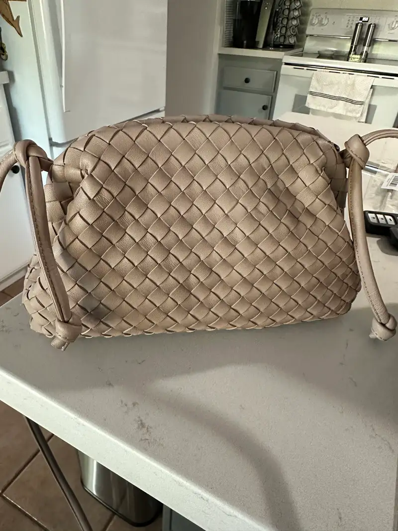 Customer image of Italian Leather Handwoven Pouch Crossbody Clutch