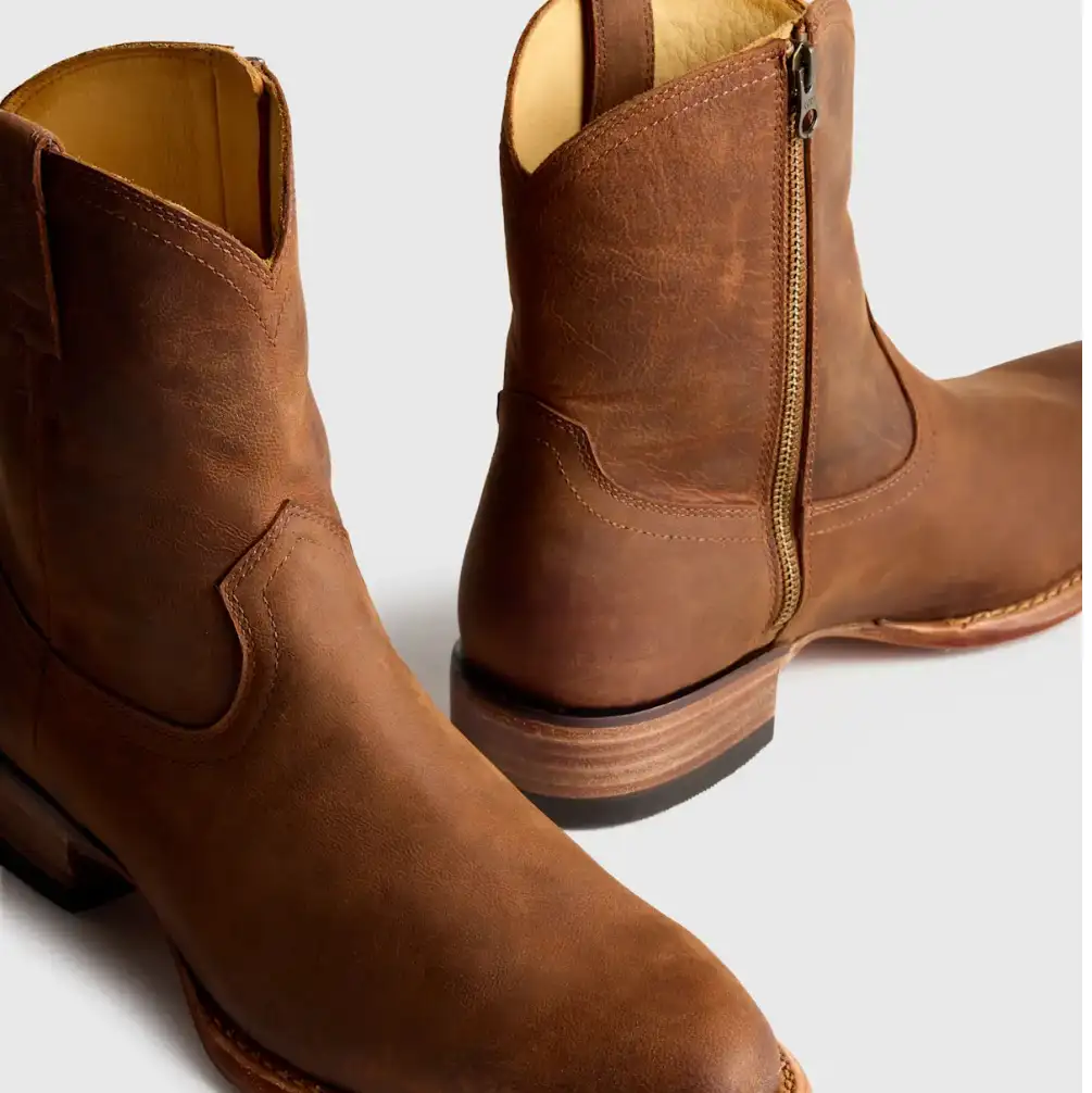 Crafted Leather Western Zip Boot in Whiskey