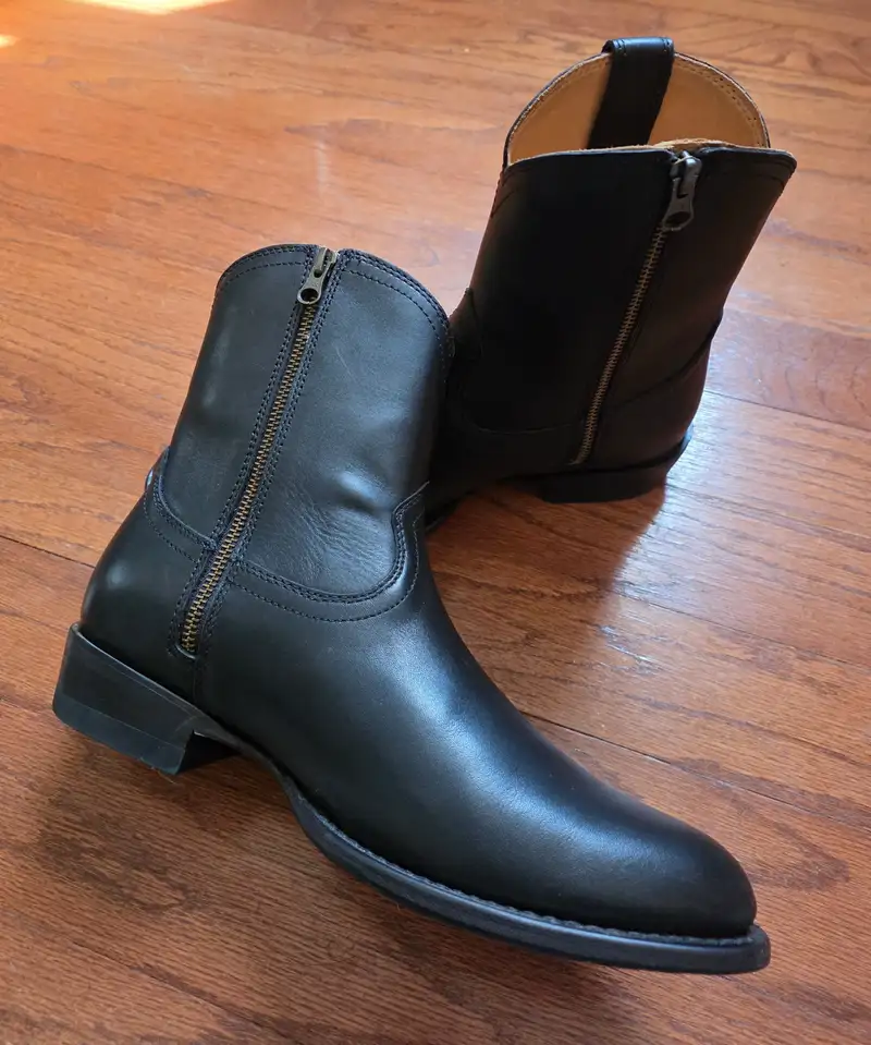 靴 aclent Calf zip western long boots Crafted Leather Western Zip Boot