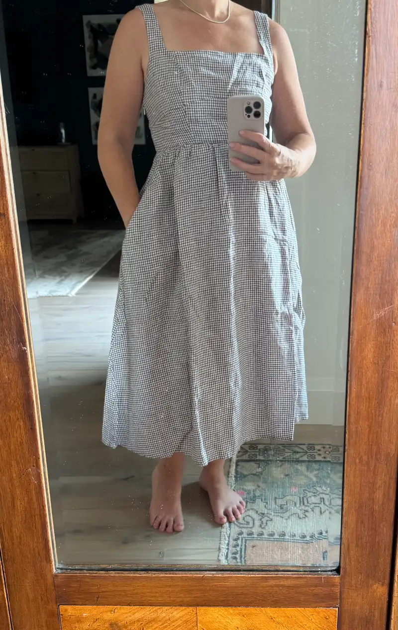 onequince linen dress 100% European Linen Button Front Dress in Sky Blue Mariner Stripe