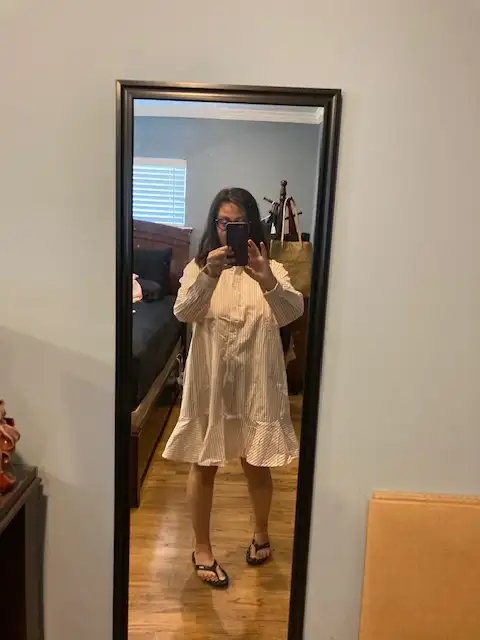 Customer image of 100% Organic Cotton Poplin Drop Waist Shirt Dress