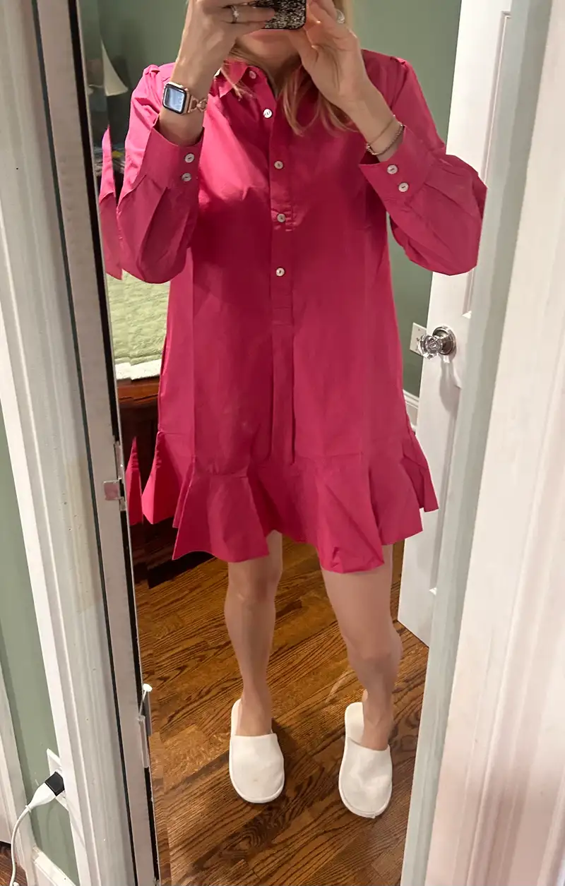 Customer image of 100% Organic Cotton Poplin Drop Waist Shirt Dress