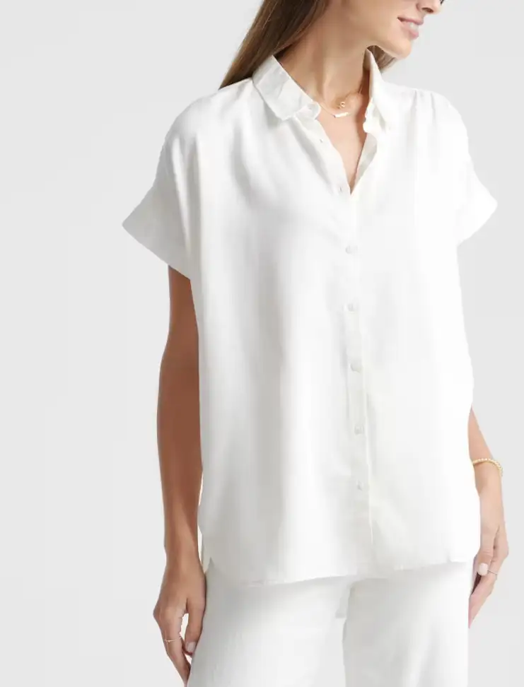Member's Mark Women's Tencel Camp Collar Shirt – Short Sleeve With Pockets, Relaxed Fit