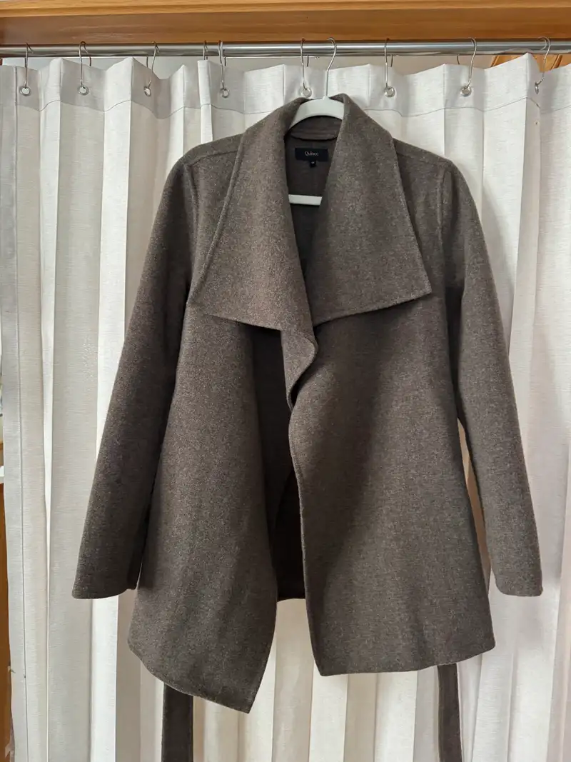 Double-Faced Merino Wool Draped Collar Short Wrap Coat in Black