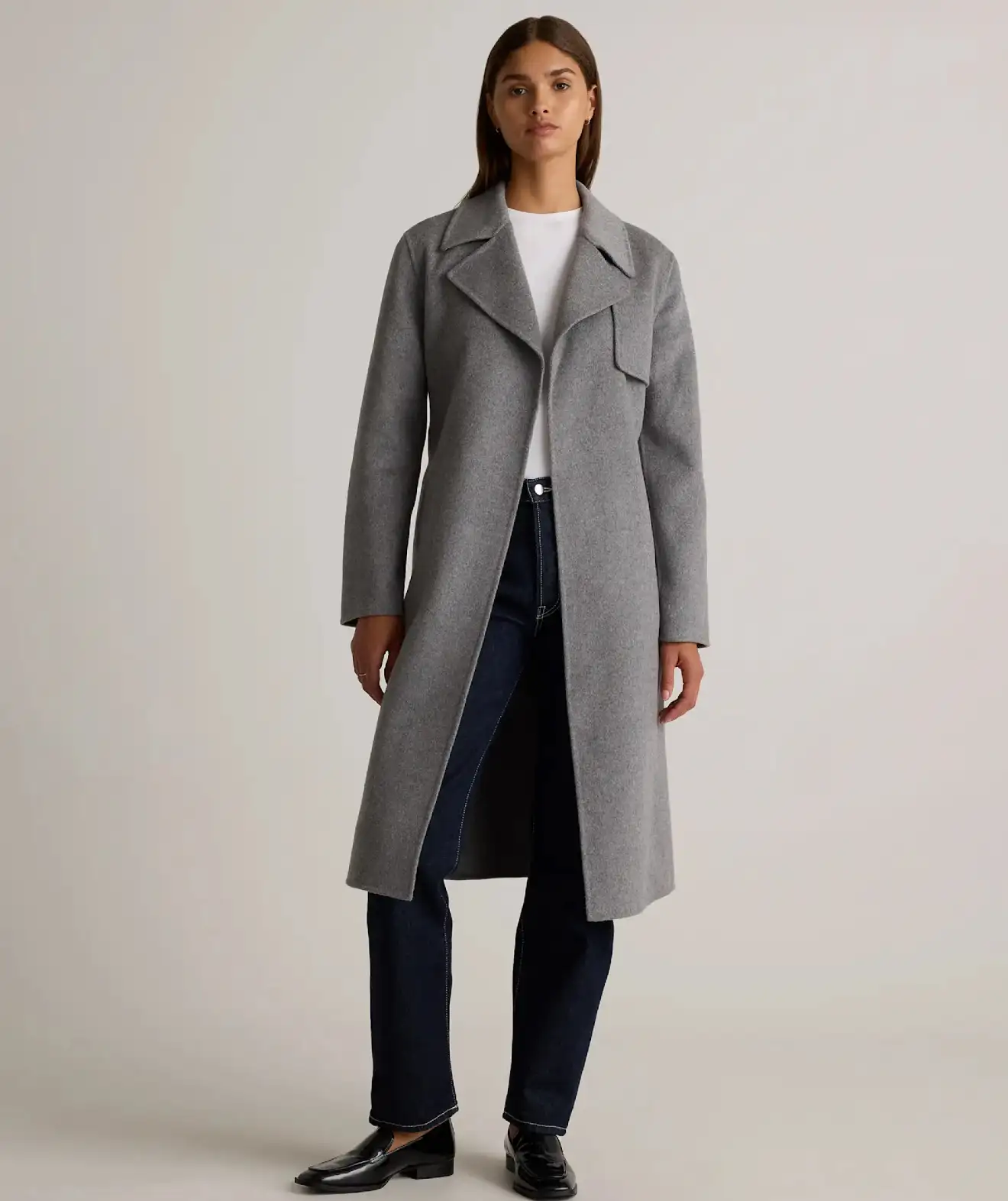 Double-Faced Merino Wool Trench Coat in Heather Grey