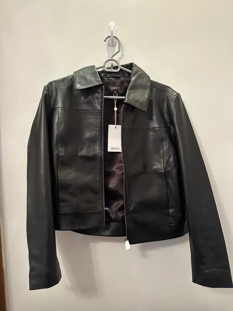 100% Leather Cropped Zip-Front Jacket