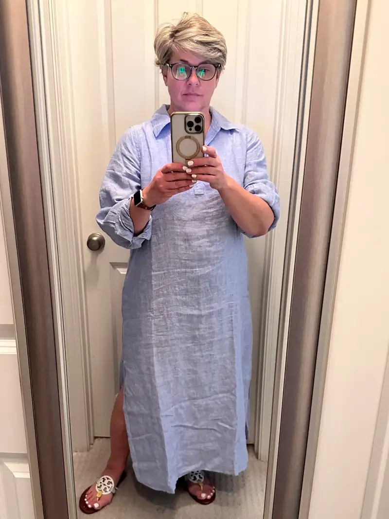 linen popover maxi dress Women's 100% European Linen Popover Maxi Dress in French Blue, Size Small by Quince