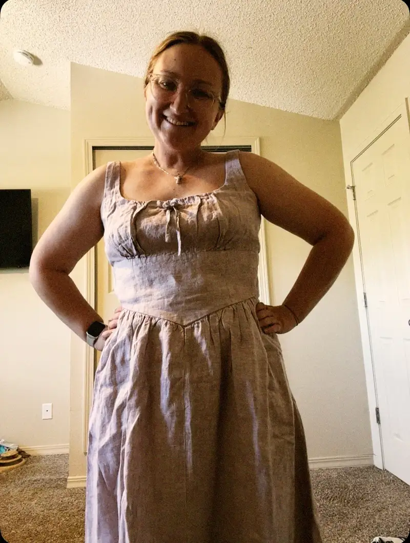 quince linen corset dress Women's 100% European Linen Corset Midi Dress in Chile, Size Medium by Quince