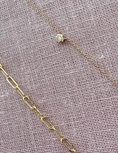 14K Gold East West Emerald Baguette Bar Necklace