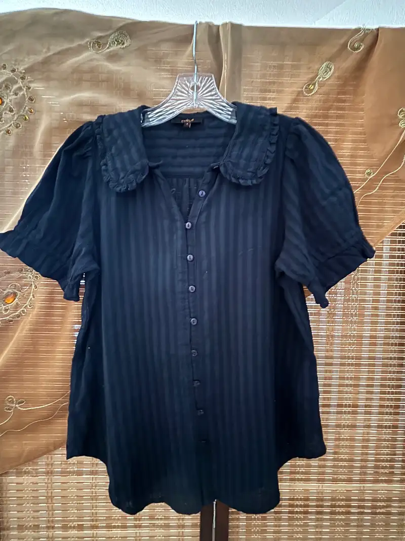 Embroidered Cotton Ruffle Collar Long Sleeve Blouse