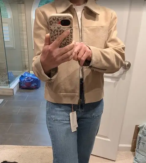 100% Suede Cropped Zip-Front Jacket