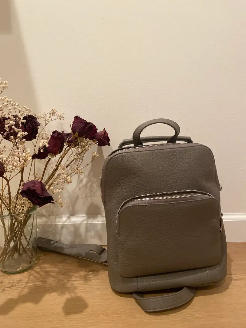 amerileather quince leather convertible backpack Urban Buckle Flap Backpack; Dark Brown Cell phone and accessory pockets in main compartment Quince Italian Leather Convertible Backpack